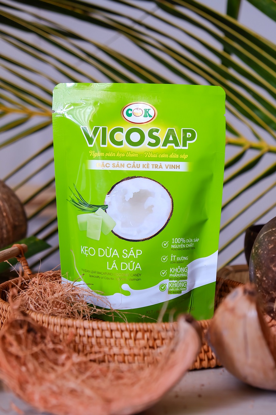 [THÙNG] Kẹo dừa sáp Vicosap (vị lá dứa) 100g