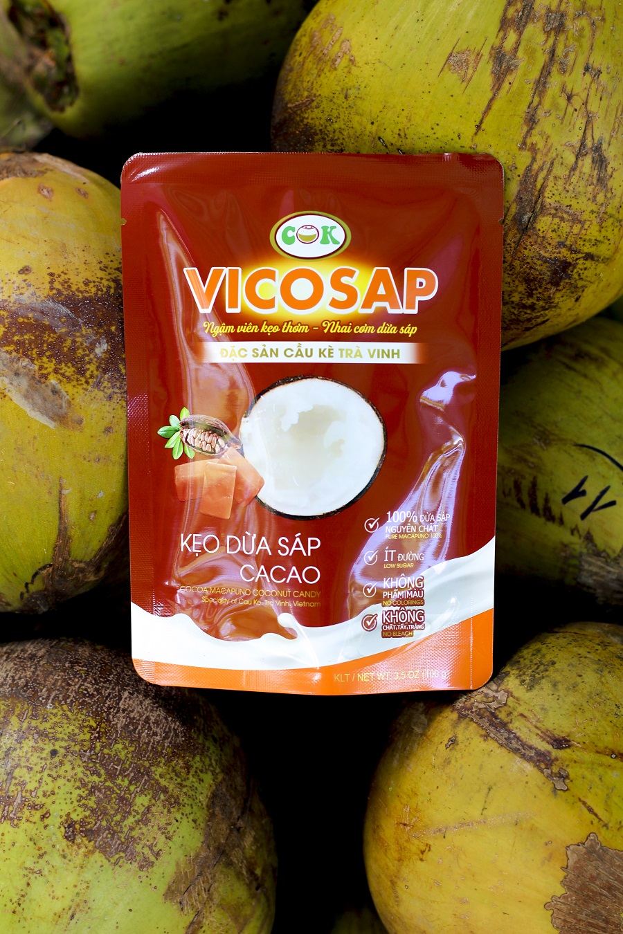 [THÙNG] Kẹo dừa sáp Vicosap (vị cacao) 100g